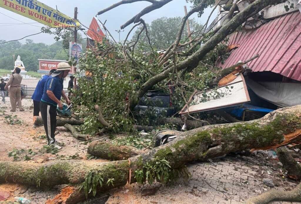 देहरादून: टपकेश्वर महादेव मंदिर परिसर में सैकड़ों साल पुराना पेड़ गिरा, दुकान और पुलिस चौकी को नुकसान, एक व्यक्ति घायल-Newsnetra 4 img 20250708 wa01344799996180880666826