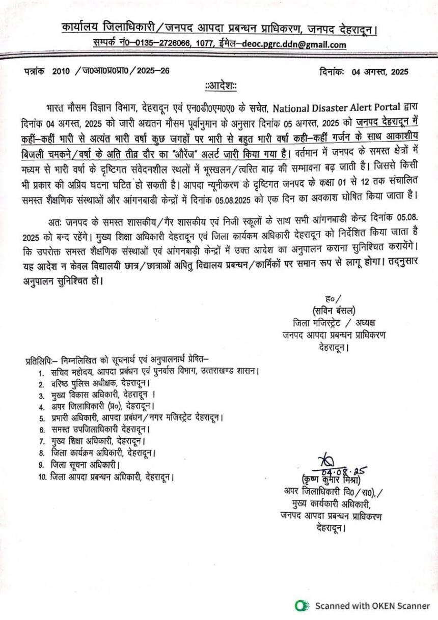 देहरादून जिले में 5 अगस्त को स्कूल और आंगनबाड़ी केंद्रों में अवकाश घोषित-Newsnetra 3 FB IMG 1754326587255