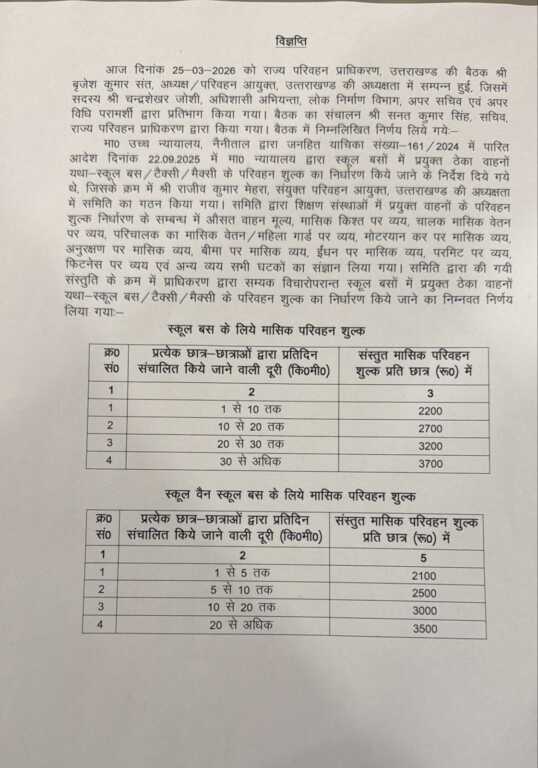 उत्तराखंड में पहली बार तय हुआ स्कूल बस–वैन का किराया, अब मनमानी वसूली पर लगेगा सख्त ब्रेक-Newsnetra 6 9603630c 072c 4ce1 bf3e aea60e705f07 69c3e89b7f40e
