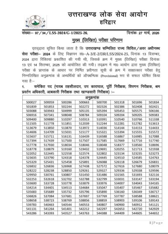 UKPSC ने घोषित किया सम्मिलित राज्य सिविल/अवर अधीनस्थ सेवा (लोअर PCS) 2024 मुख्य परीक्षा परिणाम-Newsnetra 9 FB IMG 1774623761016