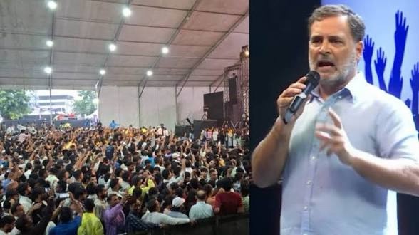 बारिश के बीच जुटे हजारों युवा, राहुल गांधी ने 51 मिनट तक सिर्फ पेपर लीक पर की बात, पेपर लीक पर सरकार को घेरा-Newsnetra 3 img 8076