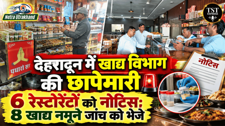 देहरादून में खाद्य विभाग की छापेमारी, 6 रेस्टोरेंटों को नोटिस; 8 खाद्य नमूने जांच को भेजे-Newsnetra 3 feature image 8 1